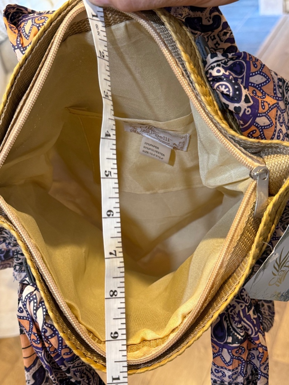 NWT Cappelli Straworld Bag Tote Purse Hand Crafted Boho Chic Ruffled Zip Close - Picture 13 of 16